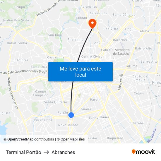 Terminal Portão to Abranches map