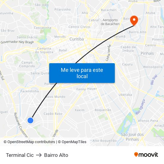 Terminal Cic to Bairro Alto map