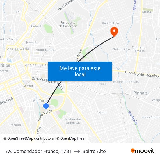 Av. Comendador Franco, 1731 to Bairro Alto map