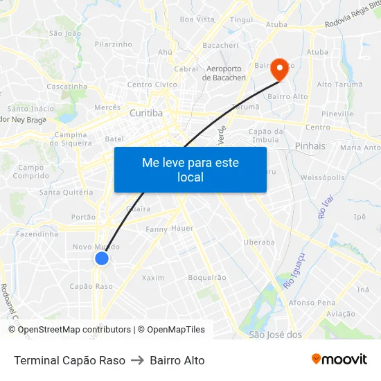 Terminal Capão Raso to Bairro Alto map