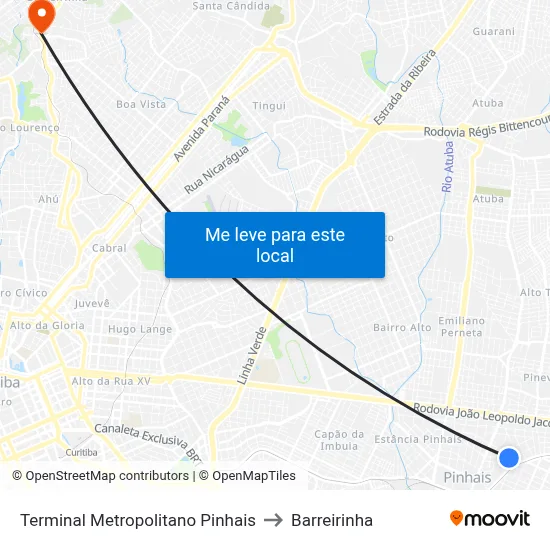 Terminal Metropolitano Pinhais to Barreirinha map