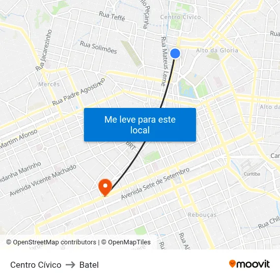 Centro Cívico to Batel map