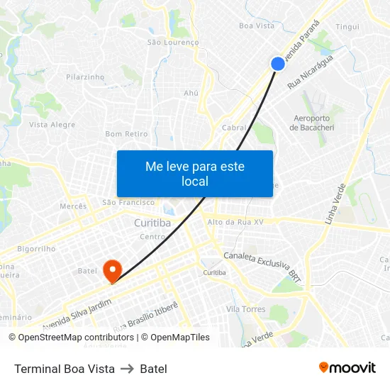 Terminal Boa Vista to Batel map