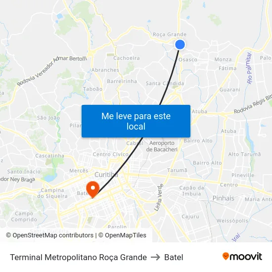 Terminal Metropolitano Roça Grande to Batel map