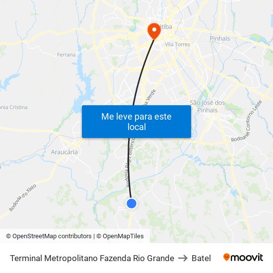 Terminal Metropolitano Fazenda Rio Grande to Batel map