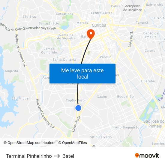 Terminal Pinheirinho to Batel map