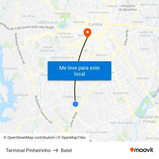 Terminal Pinheirinho to Batel map