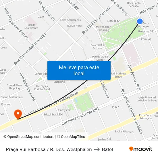 Praça Rui Barbosa (Desembargador Westphalen) to Batel map