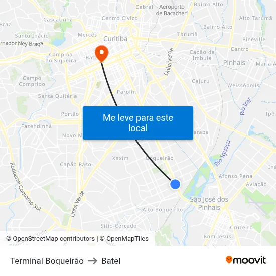 Terminal Boqueirão to Batel map