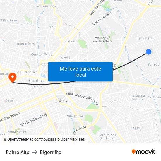 Bairro Alto to Bigorrilho map