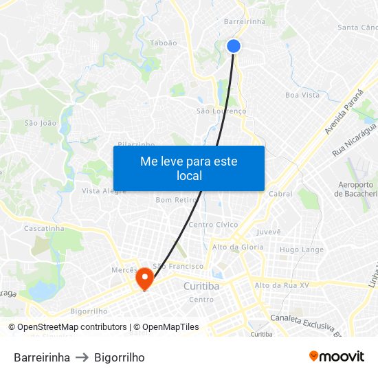 Barreirinha to Bigorrilho map