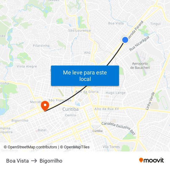 Boa Vista to Bigorrilho map