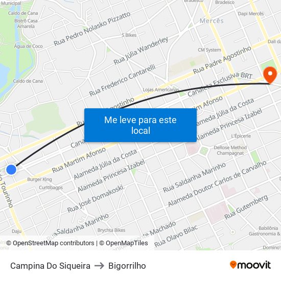 Campina Do Siqueira to Bigorrilho map