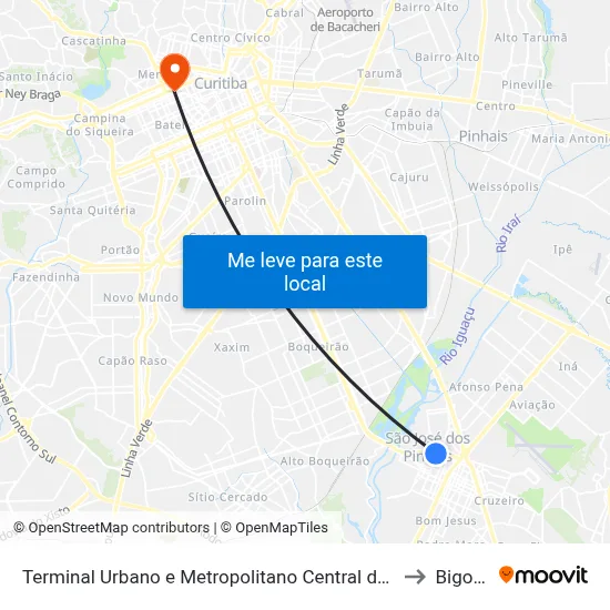 Terminal Urbano e Metropolitano Central de São José dos Pinhais to Bigorrilho map