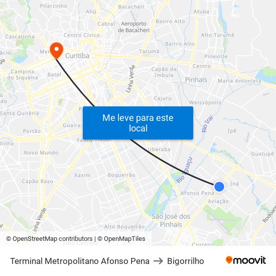 Terminal Metropolitano Afonso Pena to Bigorrilho map