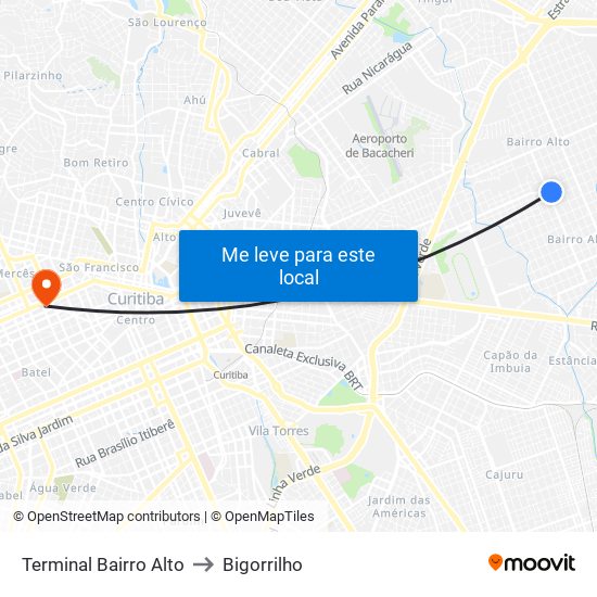 Terminal Bairro Alto to Bigorrilho map