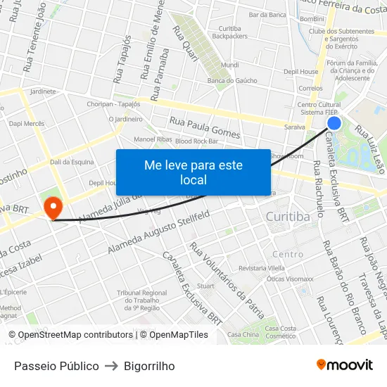 Passeio Público to Bigorrilho map