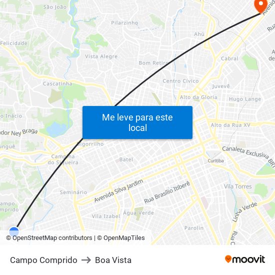 Campo Comprido to Boa Vista map