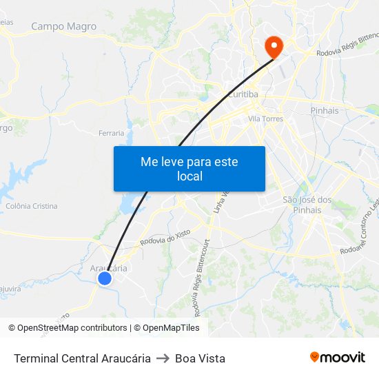 Terminal Central Araucária to Boa Vista map