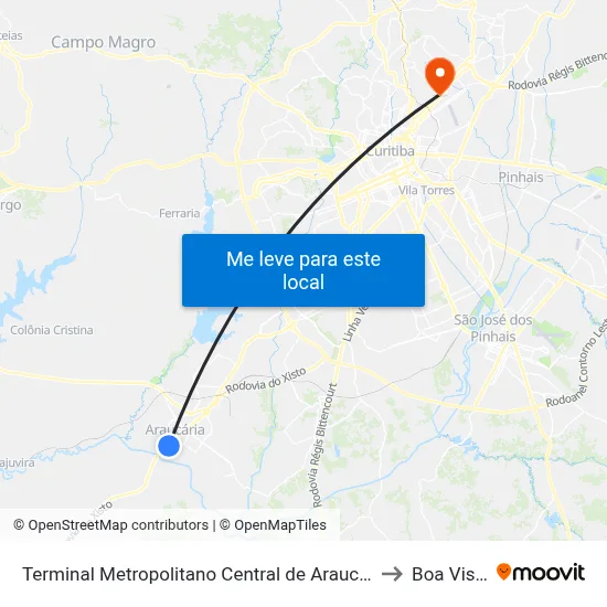 Terminal Metropolitano Central de Araucária to Boa Vista map