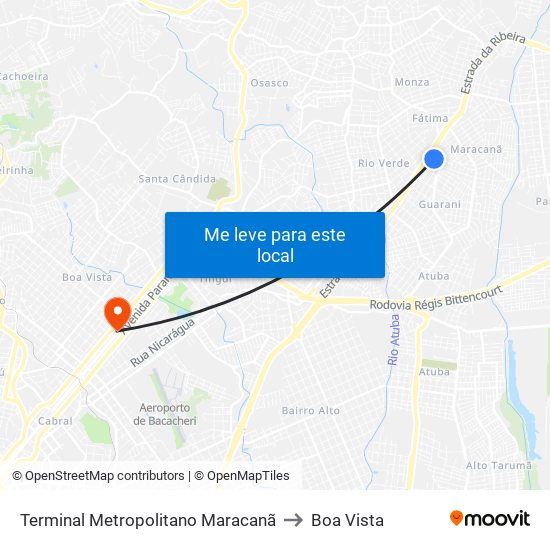 Terminal Metropolitano Maracanã to Boa Vista map