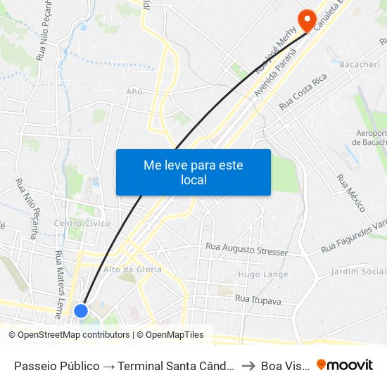 Passeio Público → Terminal Santa Cândida to Boa Vista map
