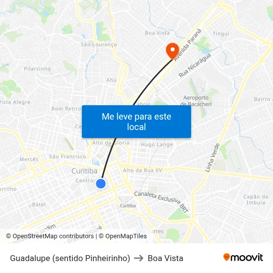Guadalupe (sentido Pinheirinho) to Boa Vista map