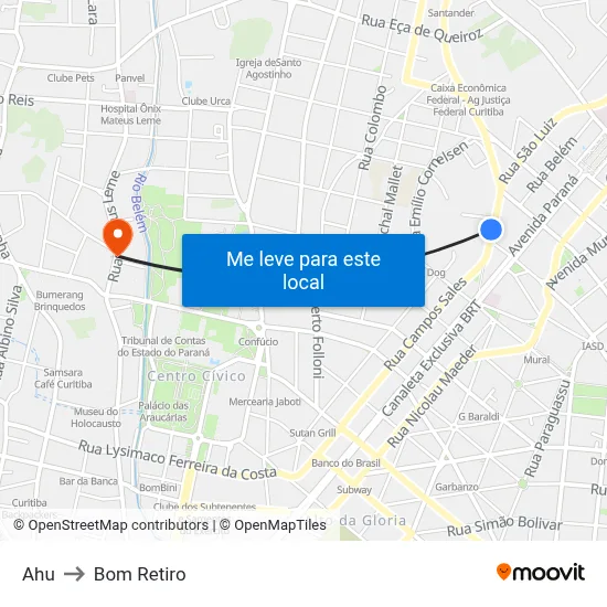 Ahu to Bom Retiro map