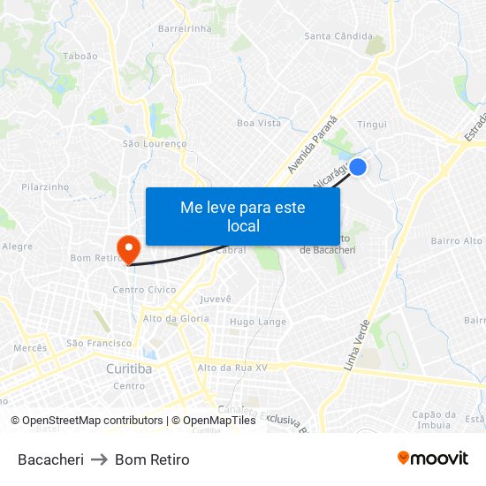 Bacacheri to Bom Retiro map