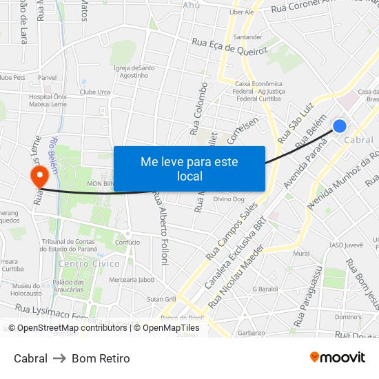 Cabral to Bom Retiro map