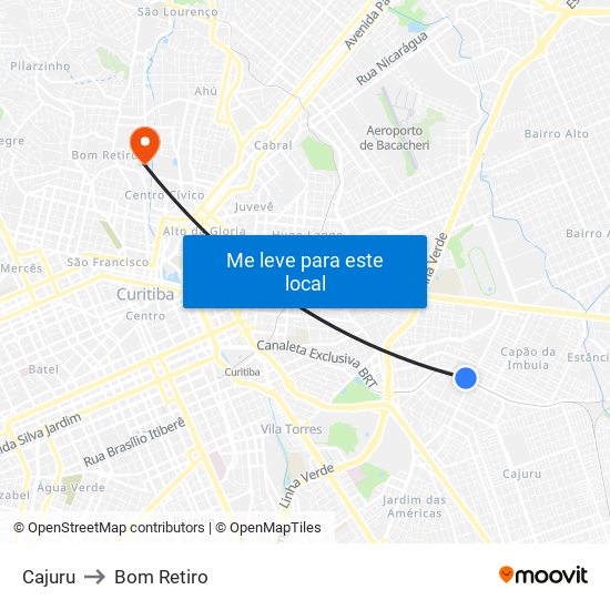 Cajuru to Bom Retiro map