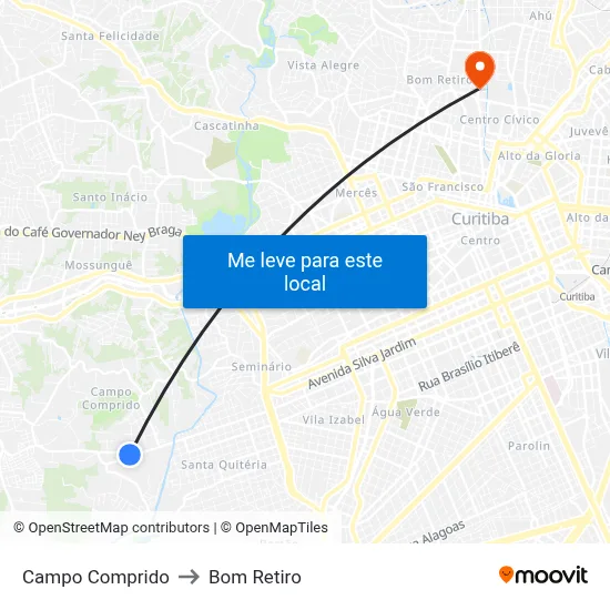 Campo Comprido to Bom Retiro map