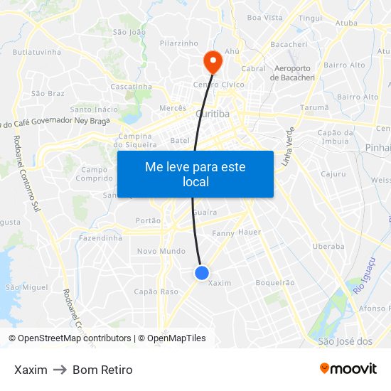 Xaxim to Bom Retiro map