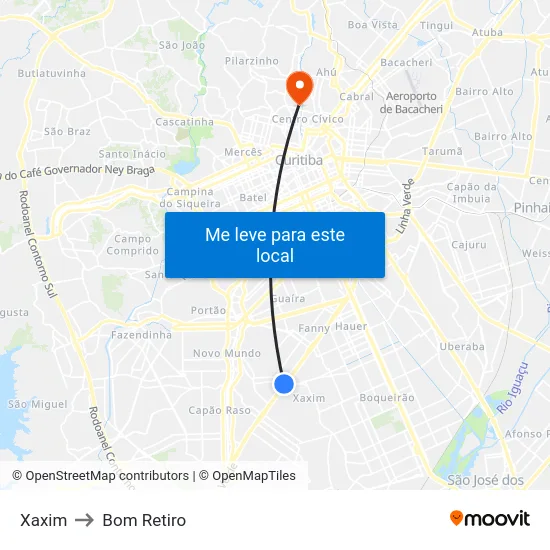Xaxim to Bom Retiro map