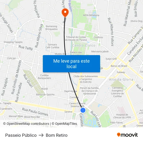 Passeio Público to Bom Retiro map