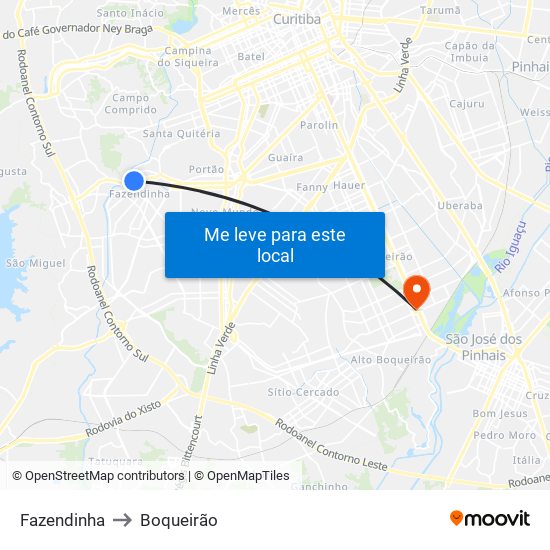 Fazendinha to Boqueirão map