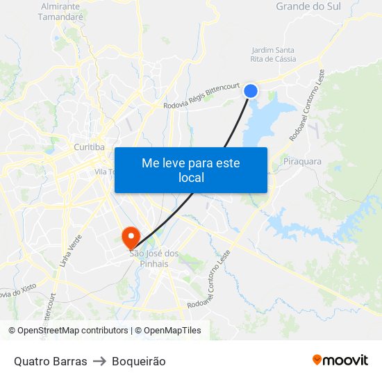 Quatro Barras to Boqueirão map