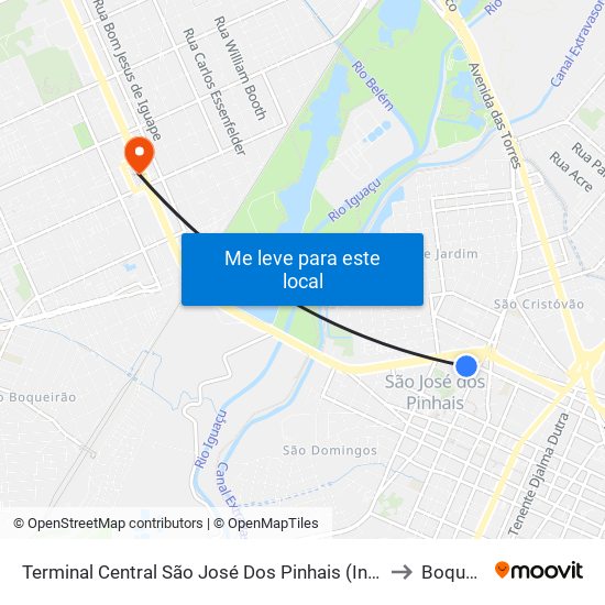 Terminal Central São José Dos Pinhais to Boqueirão map