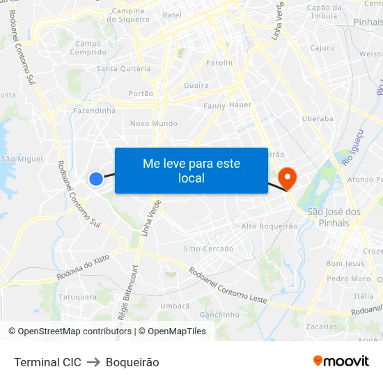 Terminal CIC to Boqueirão map