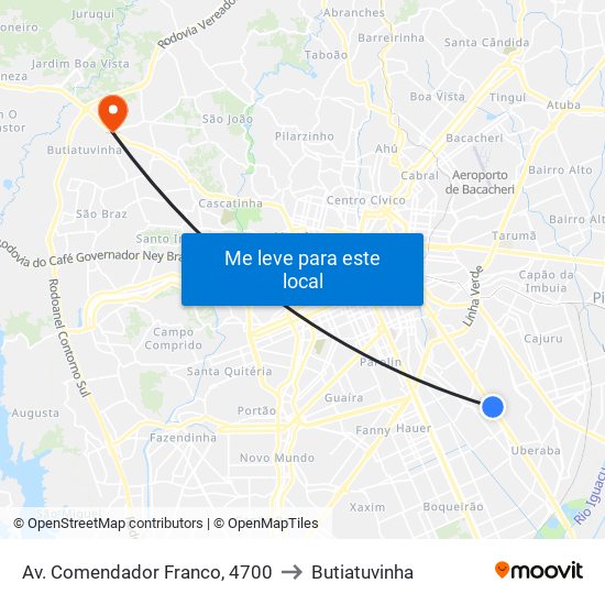 Av. Comendador Franco, 4700 to Butiatuvinha map