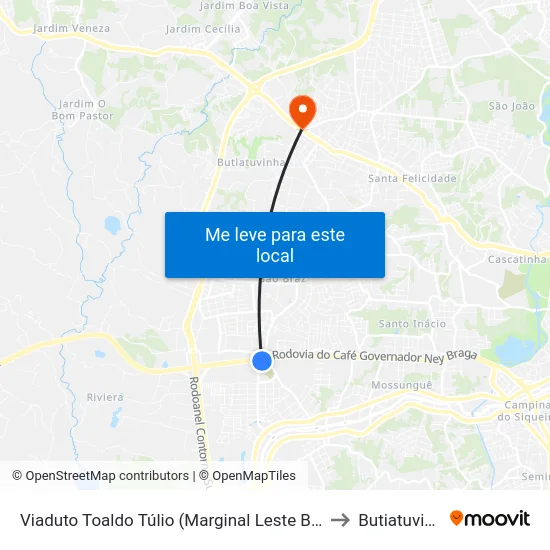 Viaduto Toaldo Túlio (Marginal Leste BR-277) to Butiatuvinha map