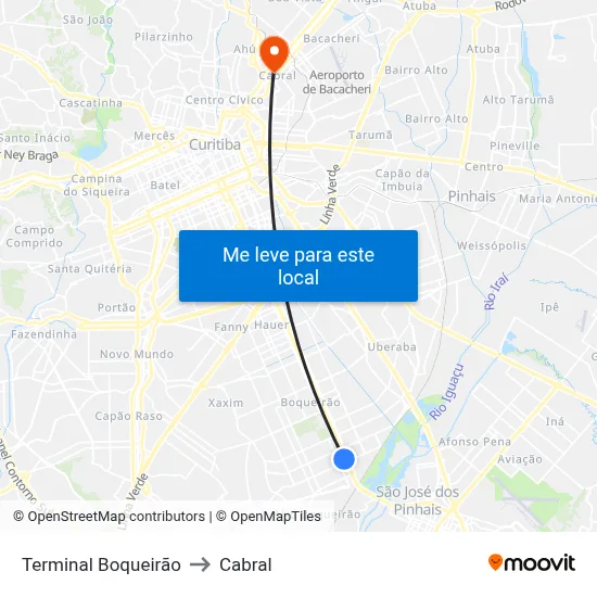 Terminal Boqueirão to Cabral map