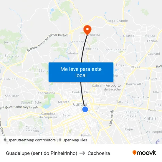 Guadalupe (sentido Pinheirinho) to Cachoeira map