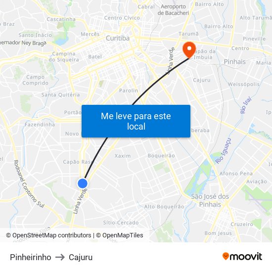 Pinheirinho to Cajuru map