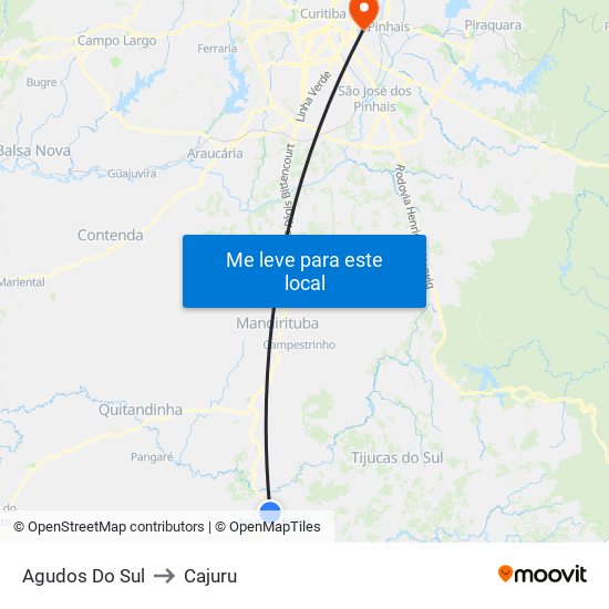 Agudos Do Sul to Cajuru map