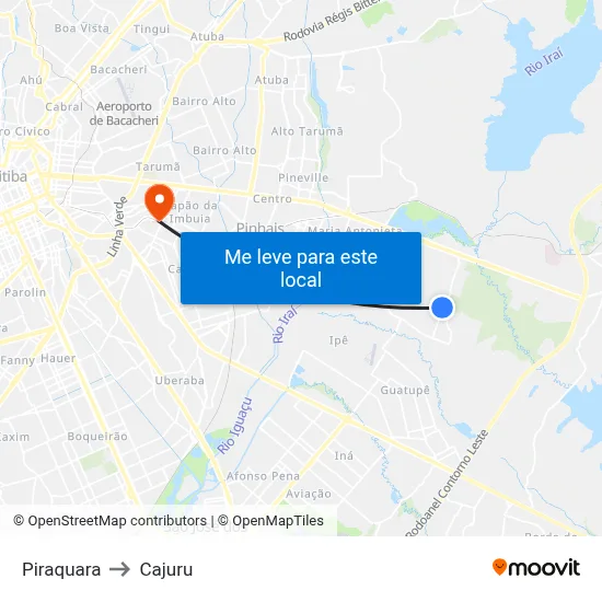 Piraquara to Cajuru map