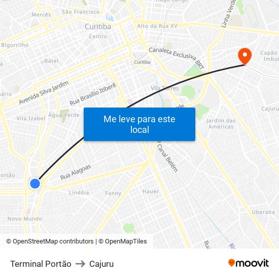 Terminal Portão to Cajuru map