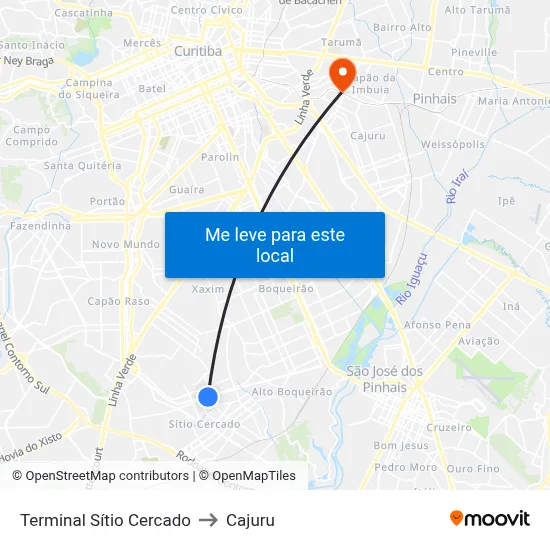 Terminal Sítio Cercado to Cajuru map