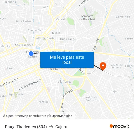 Praça Tiradentes (304) to Cajuru map