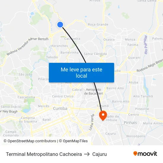 Terminal Metropolitano Cachoeira to Cajuru map